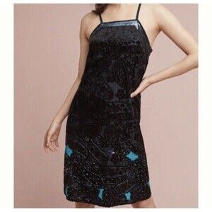 NEW Anthropologie Imogen Embellished Velvet Slip Dress Size 2 SEQUIN Cocktail